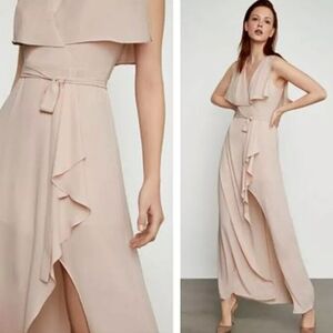 NEW BCBG MAX AZRIA SLIT-SLEEVE OVERLAY GOWN BARE PINK WQR6229835 SIZE 12
